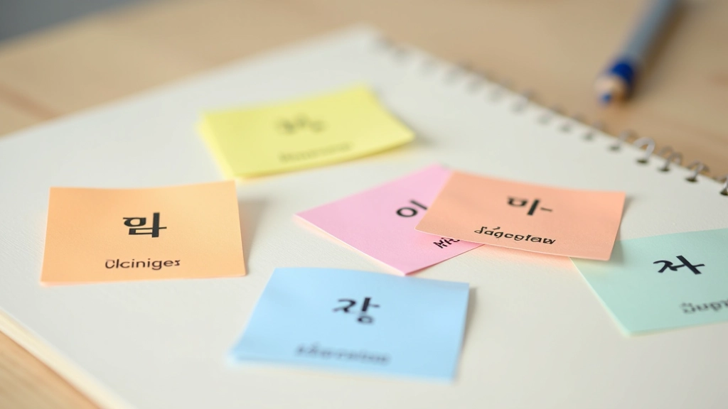 Korejská slova na kartičkách s jejich přepisy a překlady